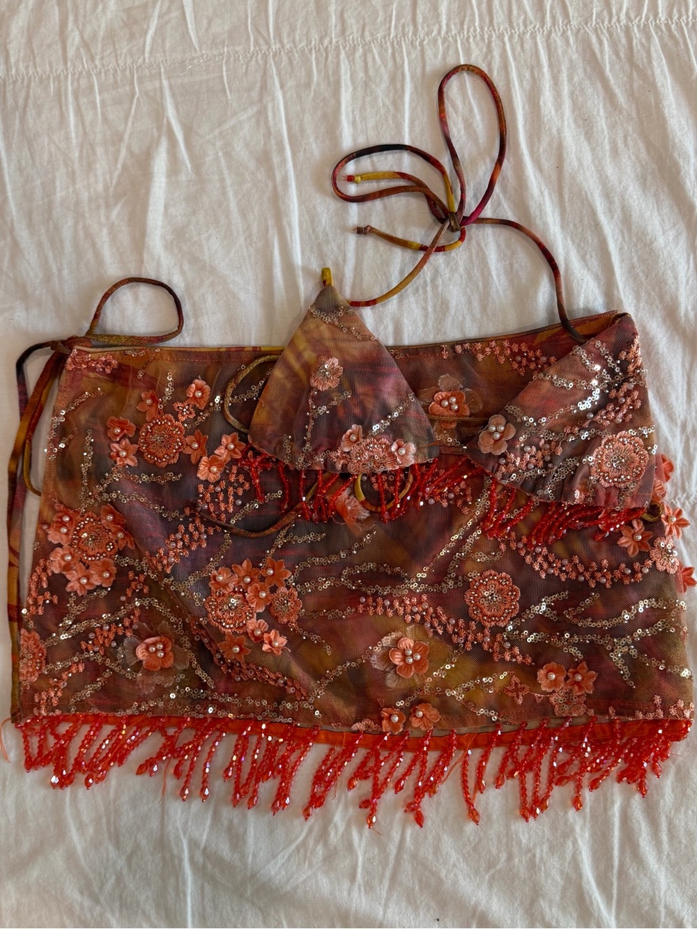 Jaded London Melona Embellished Bikini & Wrap Mini Skirt In Tangerine - Picture 3 of 5